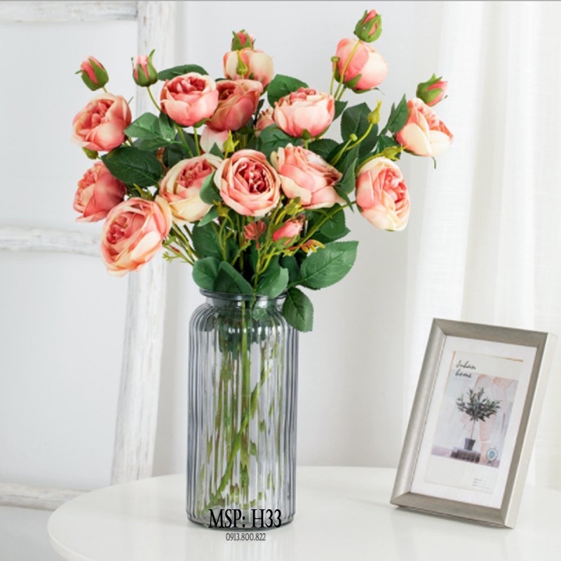 Hoa hồng lụa cao cấp trang trí phong cách Châu Âu hiện đại [ mã H33]