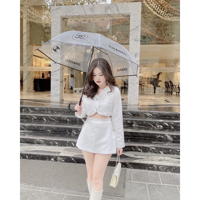 Set trơn áo crop, cv chữ A (Đen/trắng)