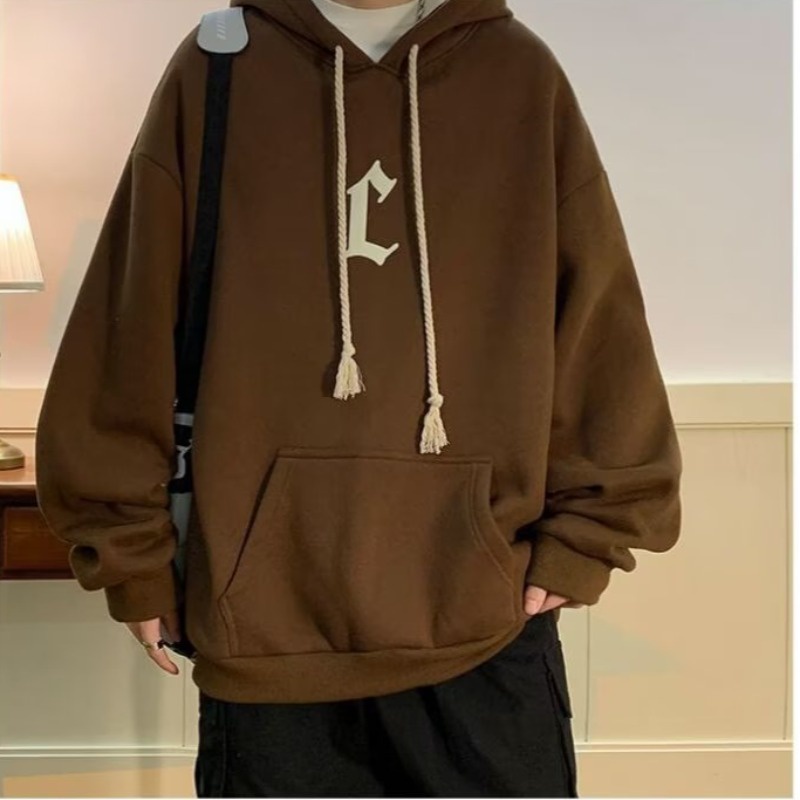 Áo Hoodie Mùa Thu Dáng Rộng Tay Dài In Chữ Màu Nâu Cổ Điển Thời Trang Nam Và Nữ