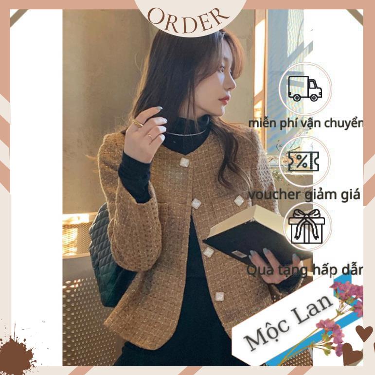 (MộcLan ORDER)Áo dạ tweed màu nâu tây cực xinh phong cách sang chảnh | BigBuy360 - bigbuy360.vn