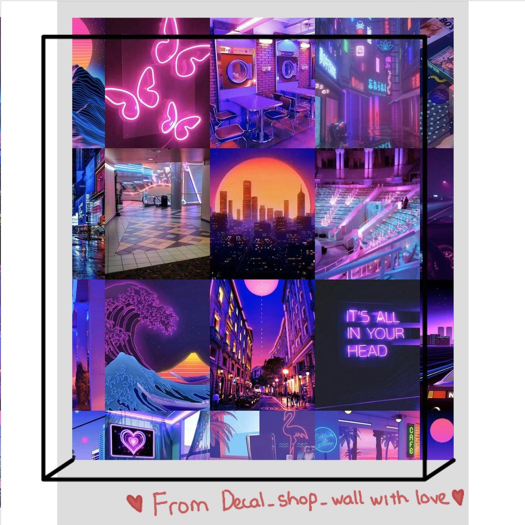 Khổ A4/ A5 hình keo sẵngbóc dán tường trang trí decor phòng ngủ - theme Vaporwave