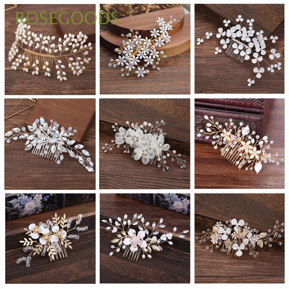 Lược cài tóc phối hoa hồng thanh lịch cho cô dâu