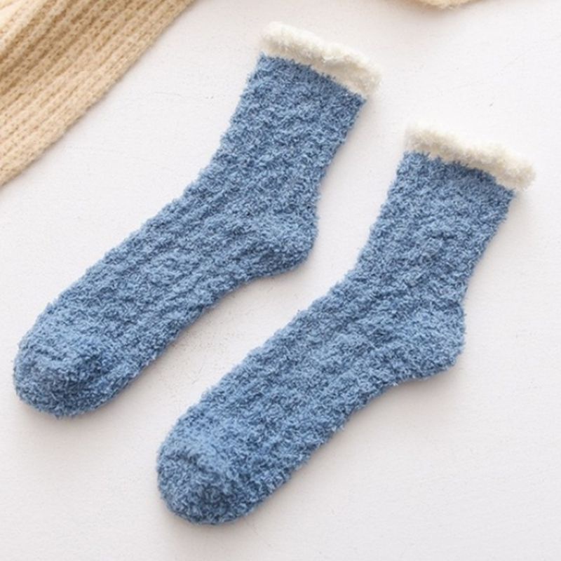 Youyo Vớ Nhung San Hô Dệt Kim Dày Dặn Màu Kẹo Trơn Nhật Bản Cho Nữ Vào Mùa Đông