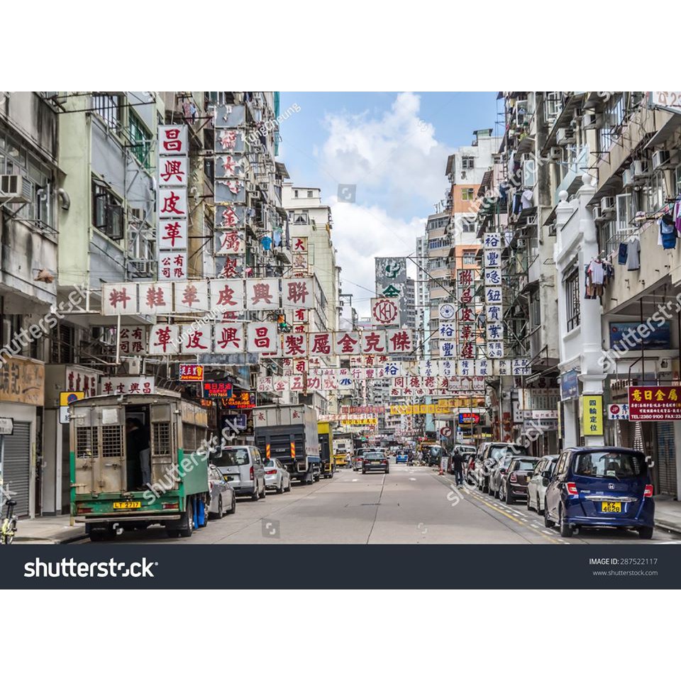 Tranh lụa 3d Hồng Kông Đường Phố Kích Thước 1,5m x 2m HKĐP02