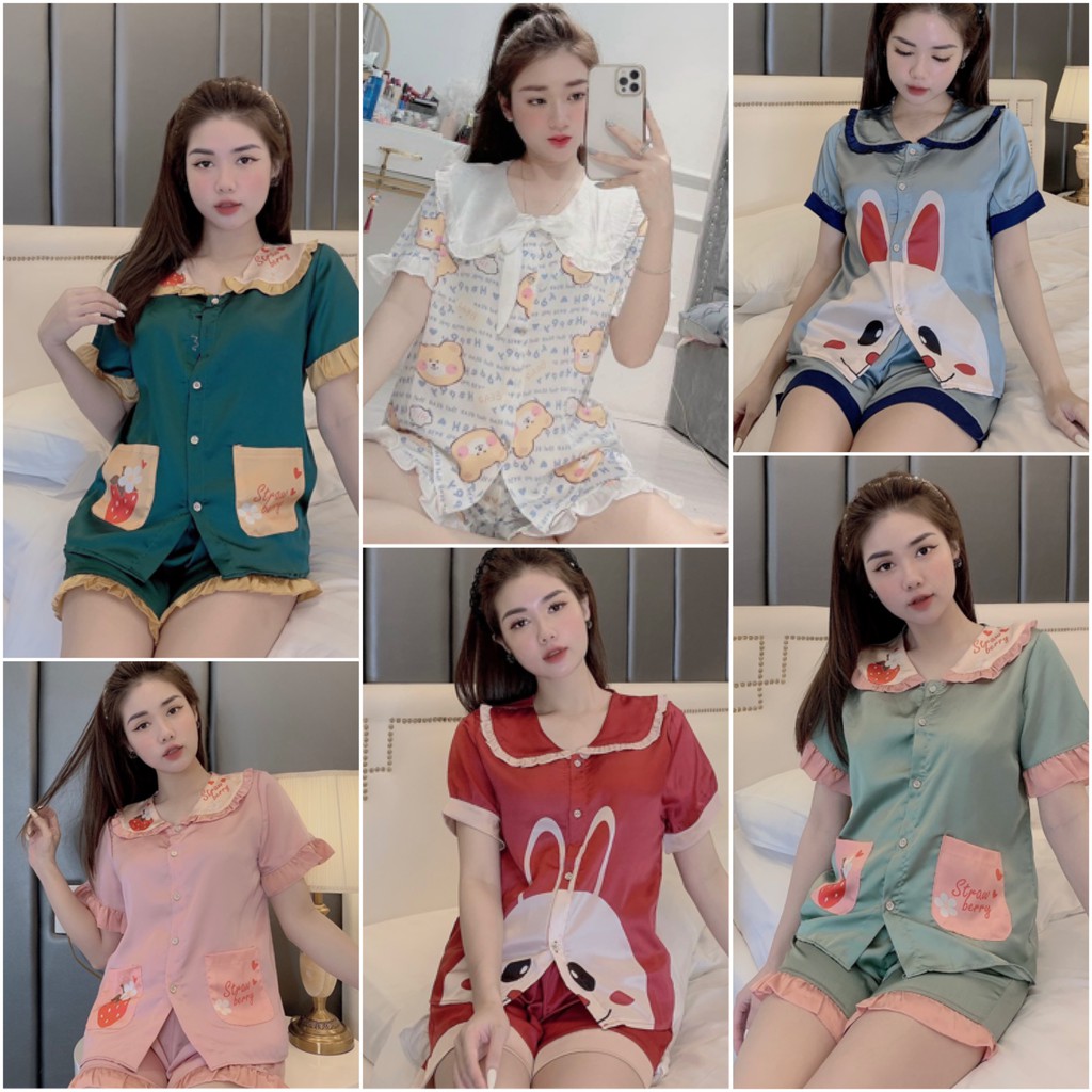Đồ Ngủ💖Đồ Bộ Pijama Lụa Thiết Kế Áo Cộc-Quần Sooc Chất Liệu Satin | BigBuy360 - bigbuy360.vn