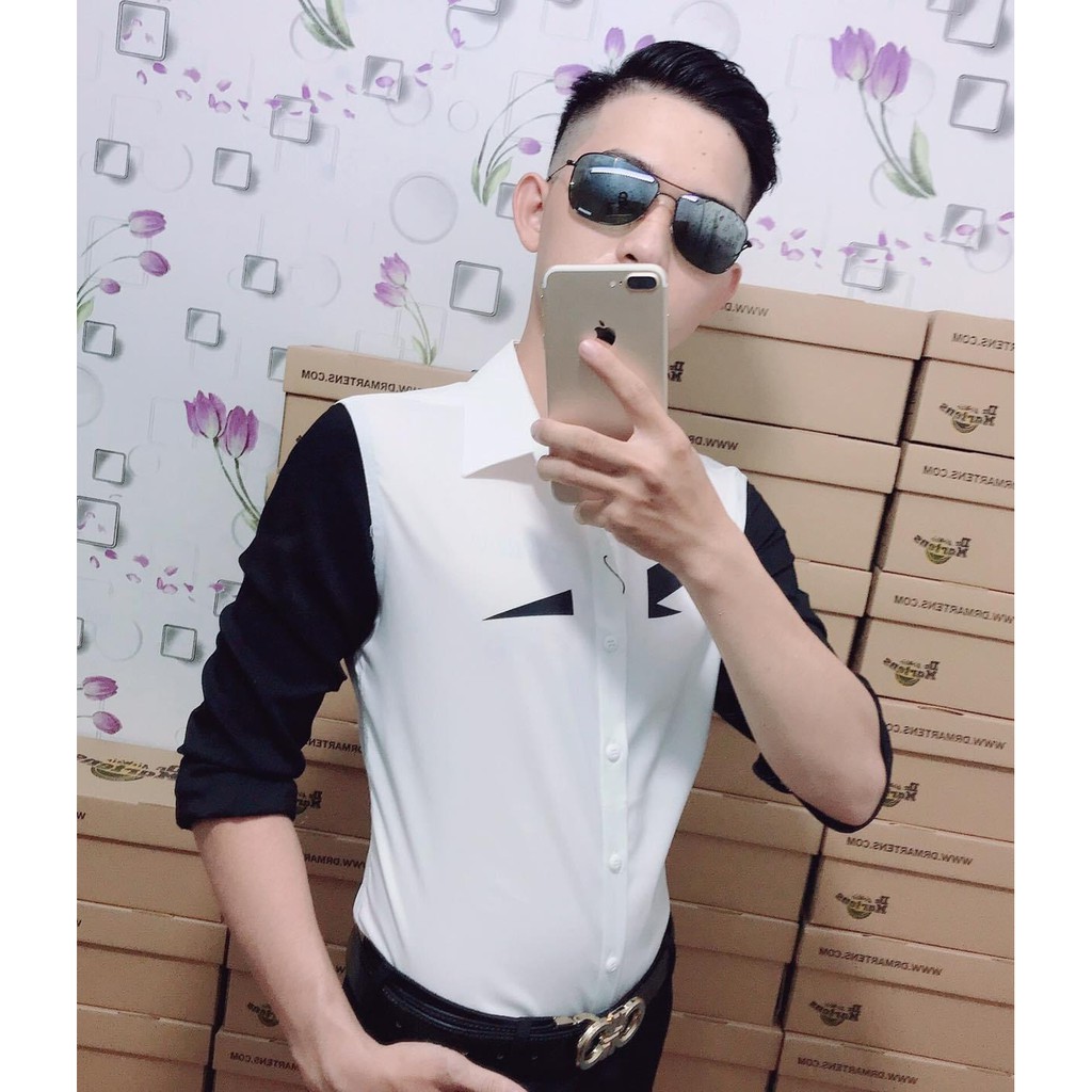 [Mã FAMAYMA2 giảm 10K đơn 50K] Áo sơ mi nam dài tay phối họa tiết vải lụa mẫu mới giá rẻ cao cấp AHFASHION | BigBuy360 - bigbuy360.vn