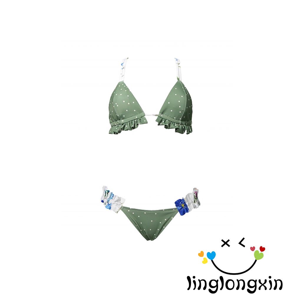 ♛♚♛Women Polka Dot Print Two-piece Bathing Suit Summer Lace-up Top | BigBuy360 - bigbuy360.vn