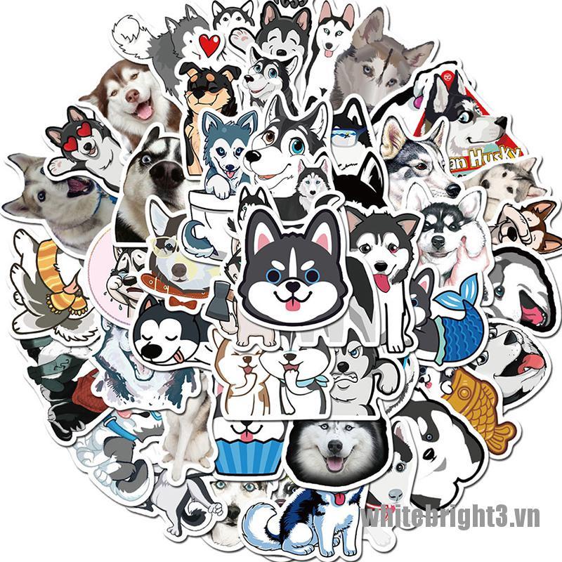 Bộ 3 / 50 Miếng Dán Hình Chú Chó Husky Hoạt Hình Chống Thấm Nước