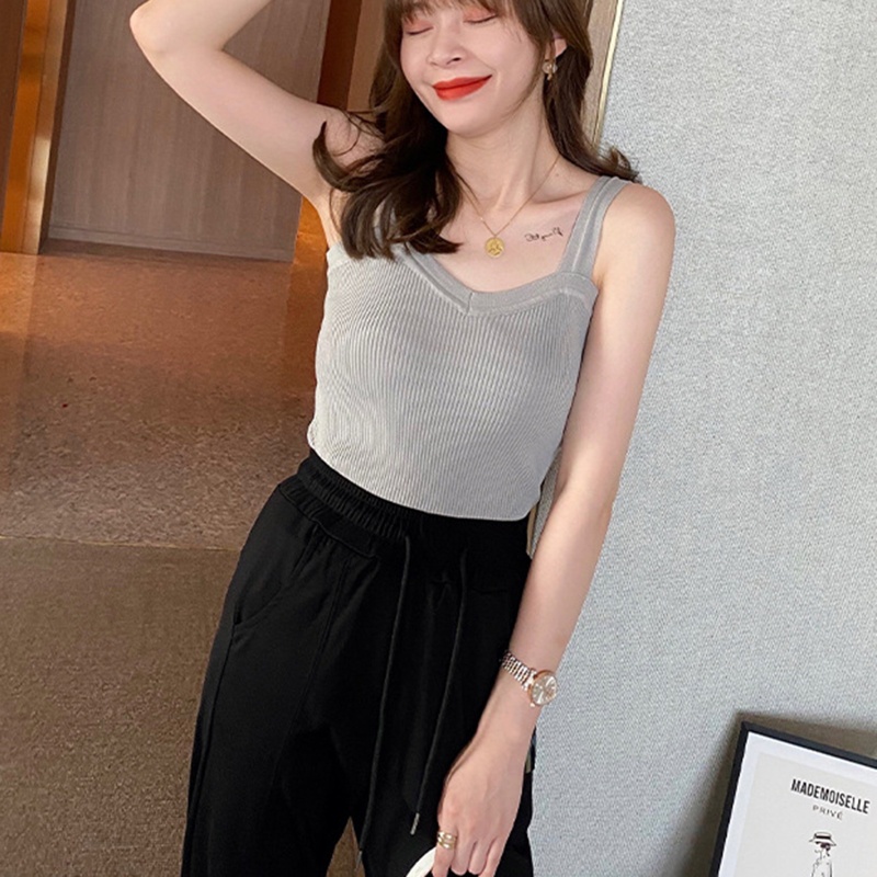 Áo Len Không Tay Cổ Chữ V Phong Cách Hàn Quốc Gợi Cảm Cho Nữ