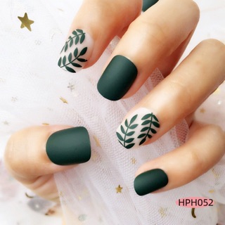 Bộ 24 móng tay giả nhám đen lá