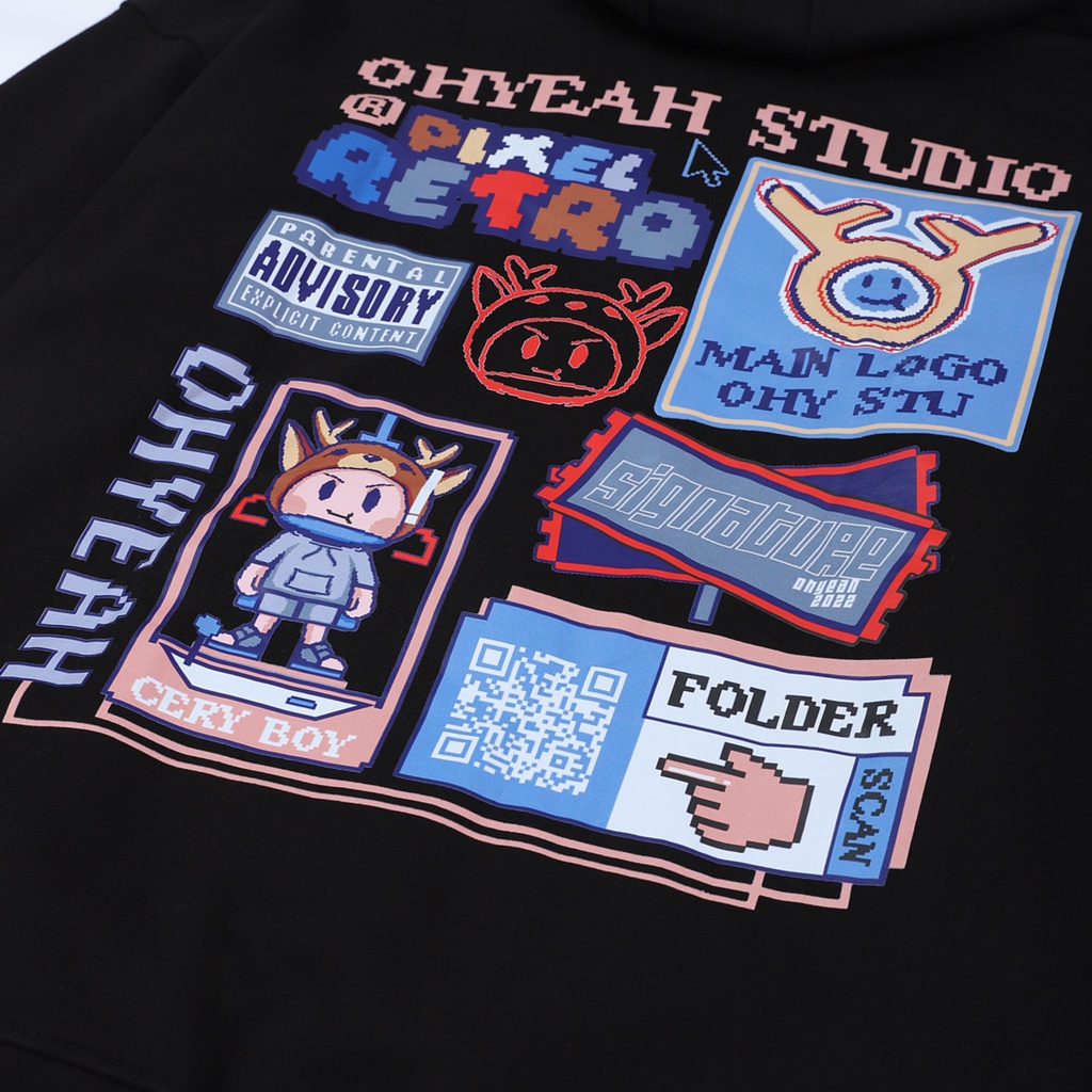 Áo HOODIE OHYEAH cao cấp Unisex nam nữ Nỉ Cotton form rộng oversize PIXEL RETRO