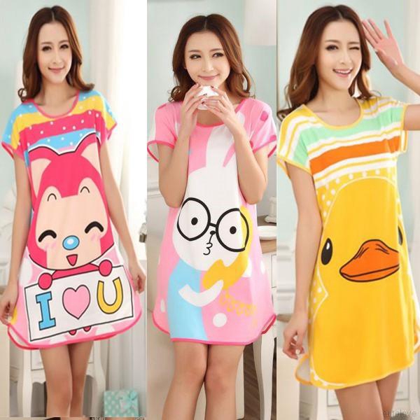 Đầm Ngủ Tay Ngắn In Hình Hoạt Hình Dễ Thương | BigBuy360 - bigbuy360.vn