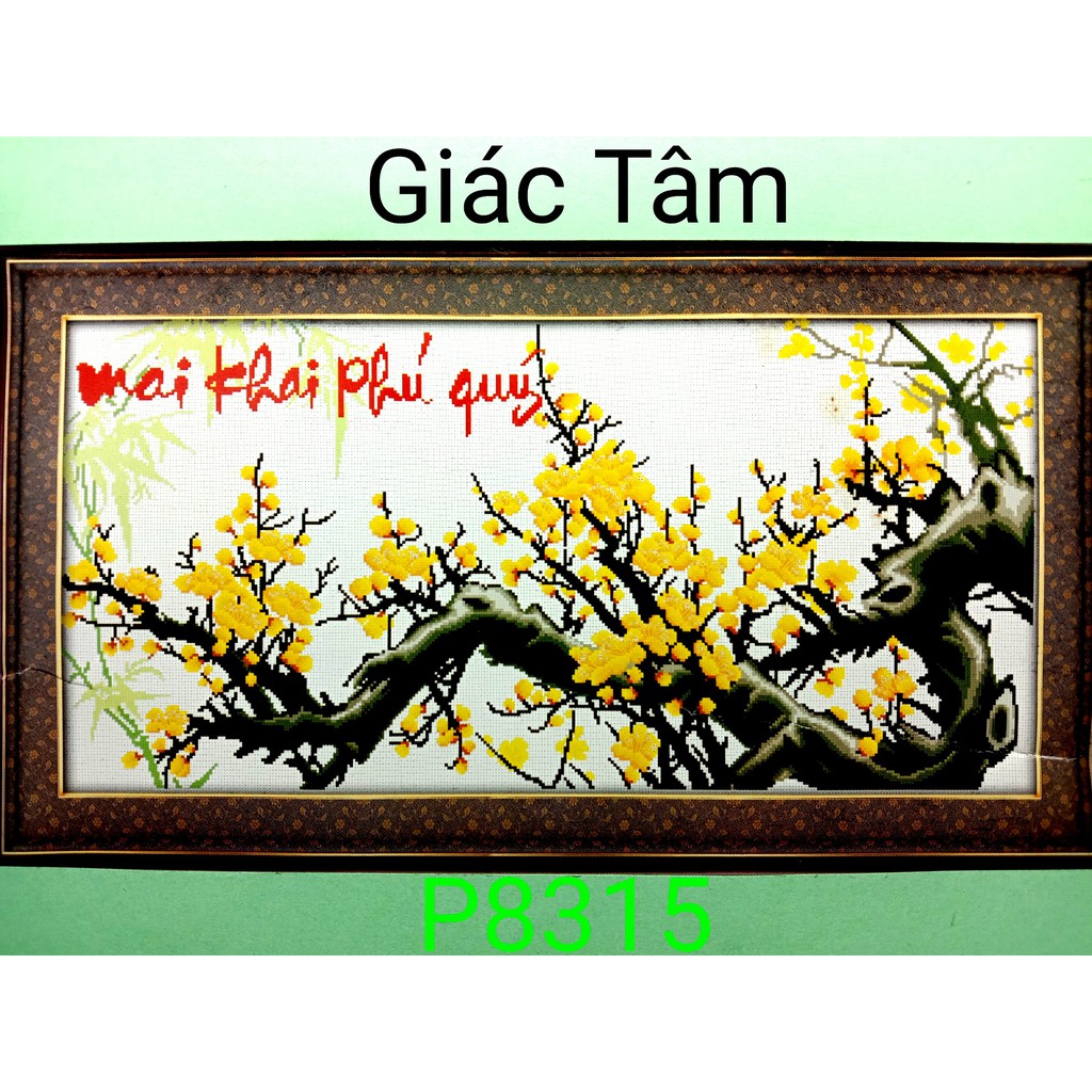 Tranh thêu MAI KHAI PHÚ QUÝ - 92x50cm - P8315 - CÂY BÔNG HOA CHỮ - tranh thêu chữ thập chưa thêu