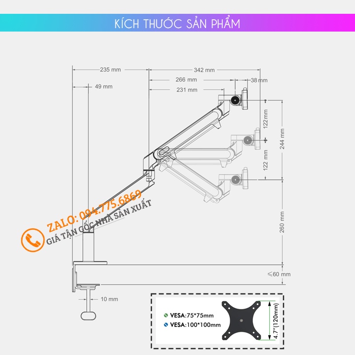 Giá Treo Màn Hình Máy Tính OZ 1 17 - 24 - 27 - 32 inch / Tay Treo Màn Hình Hợp Kim Nhôm [Cao Cấp Hơn NB F80 - NB F100A ]