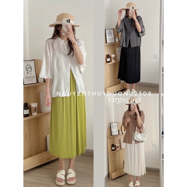 [NEW]CHÂN VÁY MIDI XẾP LI CHẤT THUN TĂM 0956 style Ulzzang