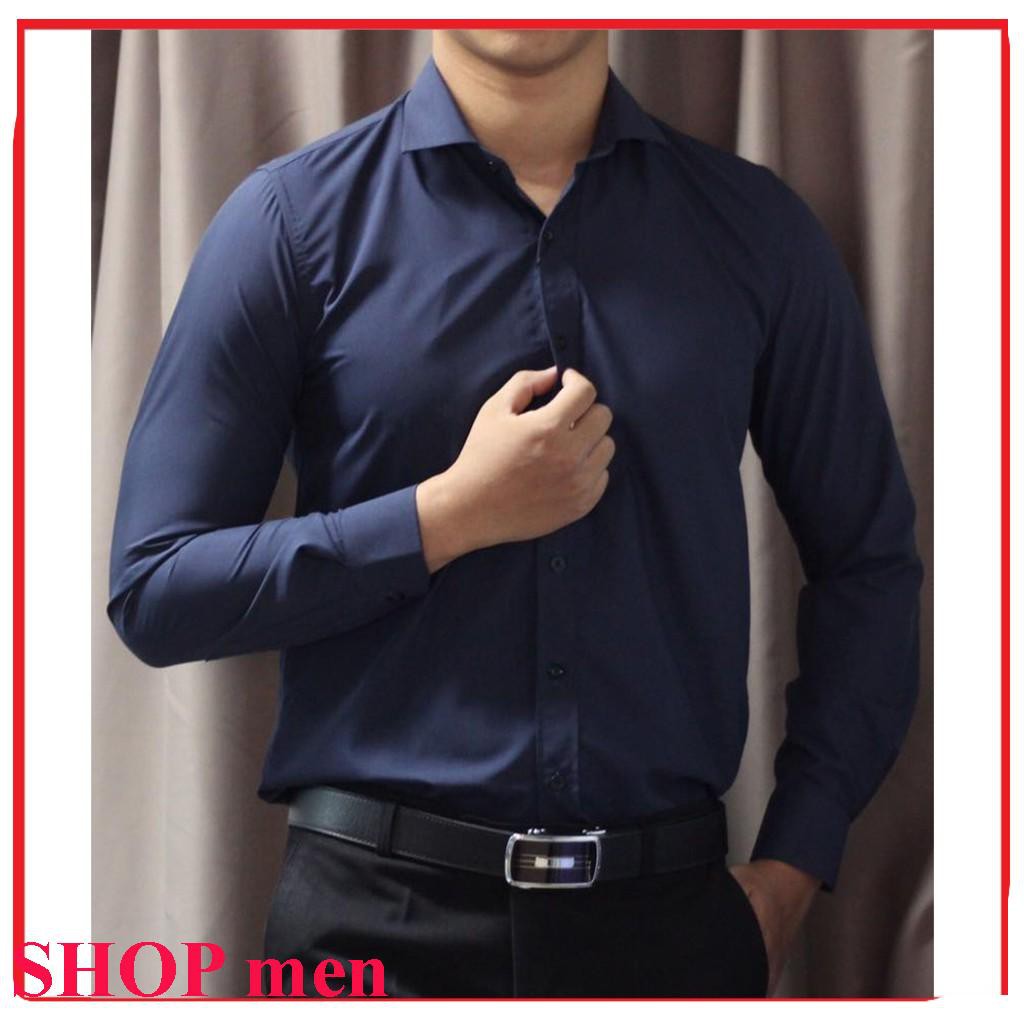 HÀNG XUẤT DƯ Áo sơ mi dài tay nam chất đẹp màu xanh than có bigsize