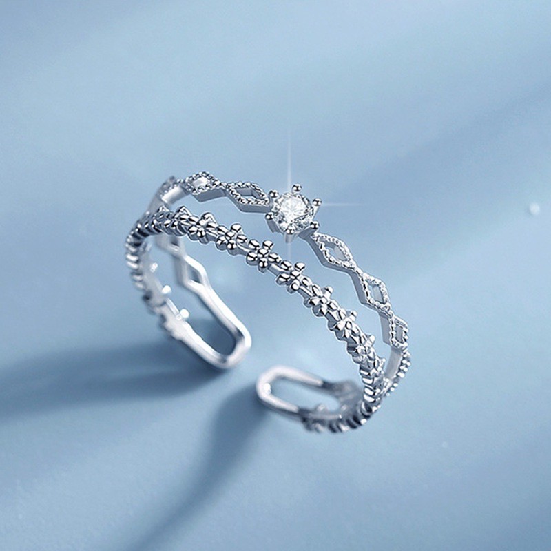 Nhẫn bạc nữ DUYSON SILVER, nhẫn nữ bạc 925 Jenna hai hàng đính đá dễ dàng chỉnh size [NFKX4]
