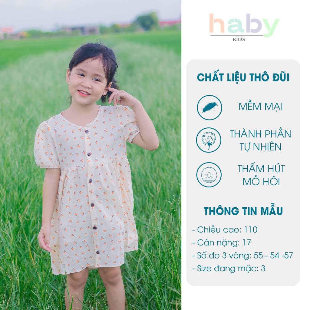 Váy bé gái chất thô đũi siêu mát in chanh cam nền be HABY KIDS
