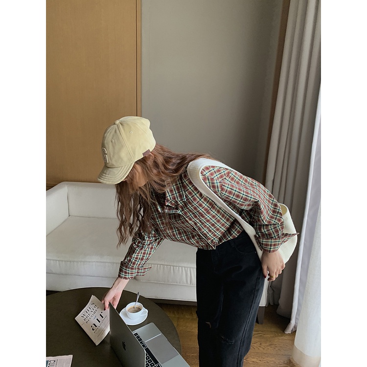 Áo sơ mi nữ Kẻ sọc caro dài tay Retro Form rộng Sơ mi nữ Cổ điển Cao cấp Ulzzang Hàn Quốc Thời trang