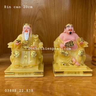 Cặp thần tài ông địa đá màu vàng 8in cao 20 cm