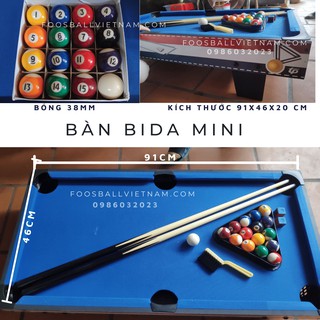 Bàn Bida mini M91 giá rẻ cho trẻ em trong gia đình kích thước 91x46x20cm bi sứ 38mm