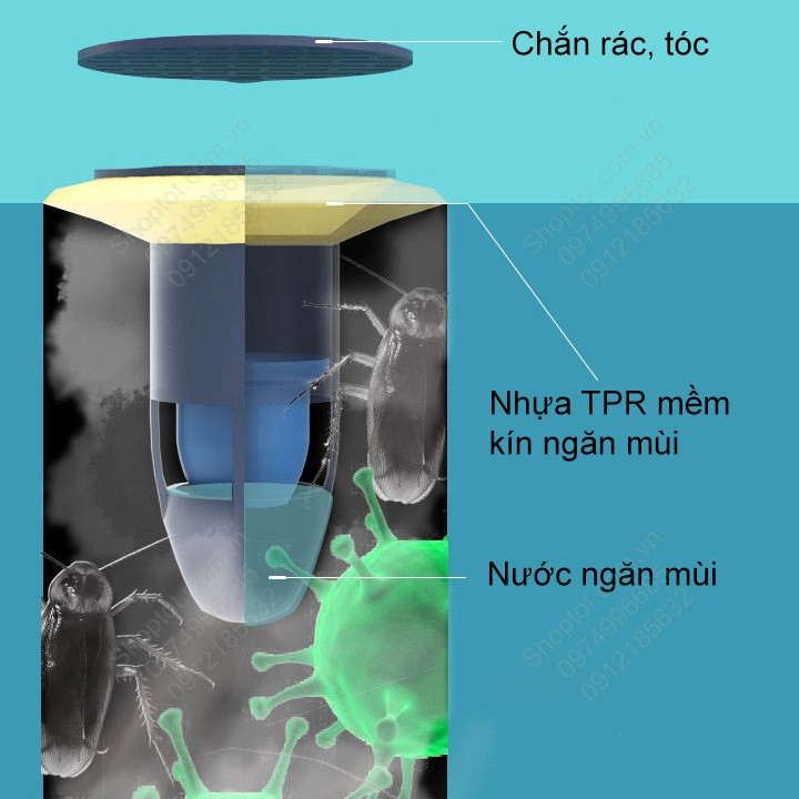 Nút Chặn Mùi Hôi Cống, Ngăn Vi Khuẩn, Côn Trùng Xâm Nhập Nhà Vệ Sinh, Lõi thoát sàn