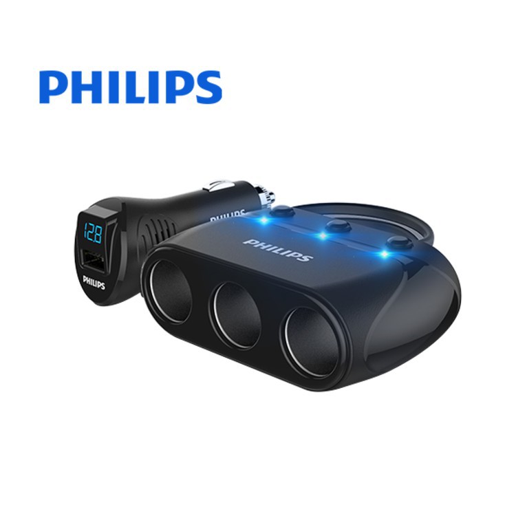 Sản Phẩm Bộ chia tẩu sạc ô tô cao cấp Philips DLP2019 kết hợp 3 lỗ tẩu sạc và đèn led hiển thị thông số - Bảo hành 12 th