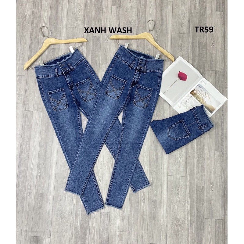 Quần Jeans Nữ Lưng Siêu Cao Lai Lưng Tua Rua