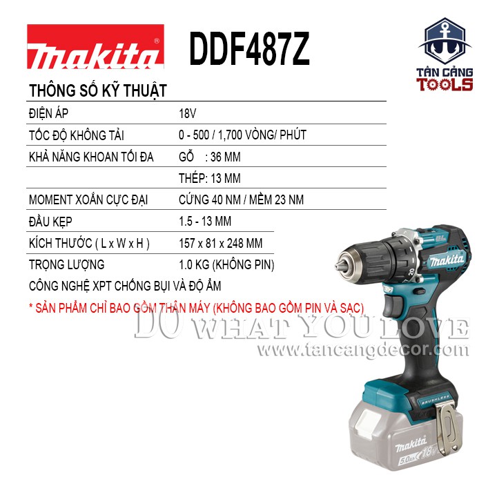 Máy Khoan Vặn Vít Dùng Pin Makita 18V DDF487Z ( Thân Máy )