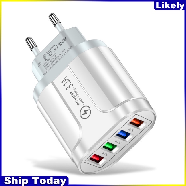 Củ Sạc Nhanh 3.1a 4U Usb Có Đèn Led Phích Cắm EU / US / UK Cho Điện Thoại