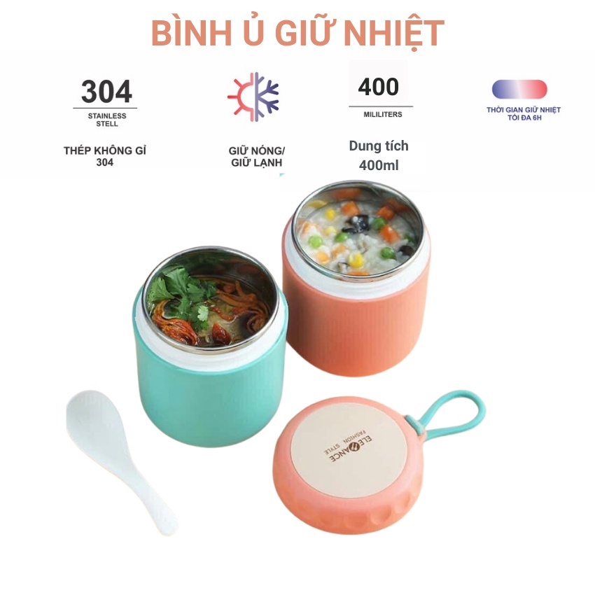 Bình ủ cháo cho bé có quai cầm cấu tạo bằng inox 304 cốc giữ nhiệt dung tích 450ML an toàn sử dụng kèm muỗng