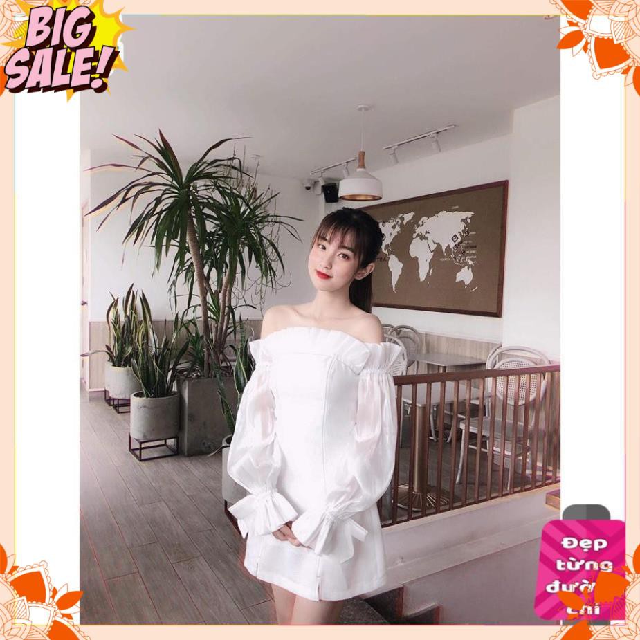 Đầm nữ trễ vai dự tiệc tay phối lưới bóng kính siêu hot | BigBuy360 - bigbuy360.vn