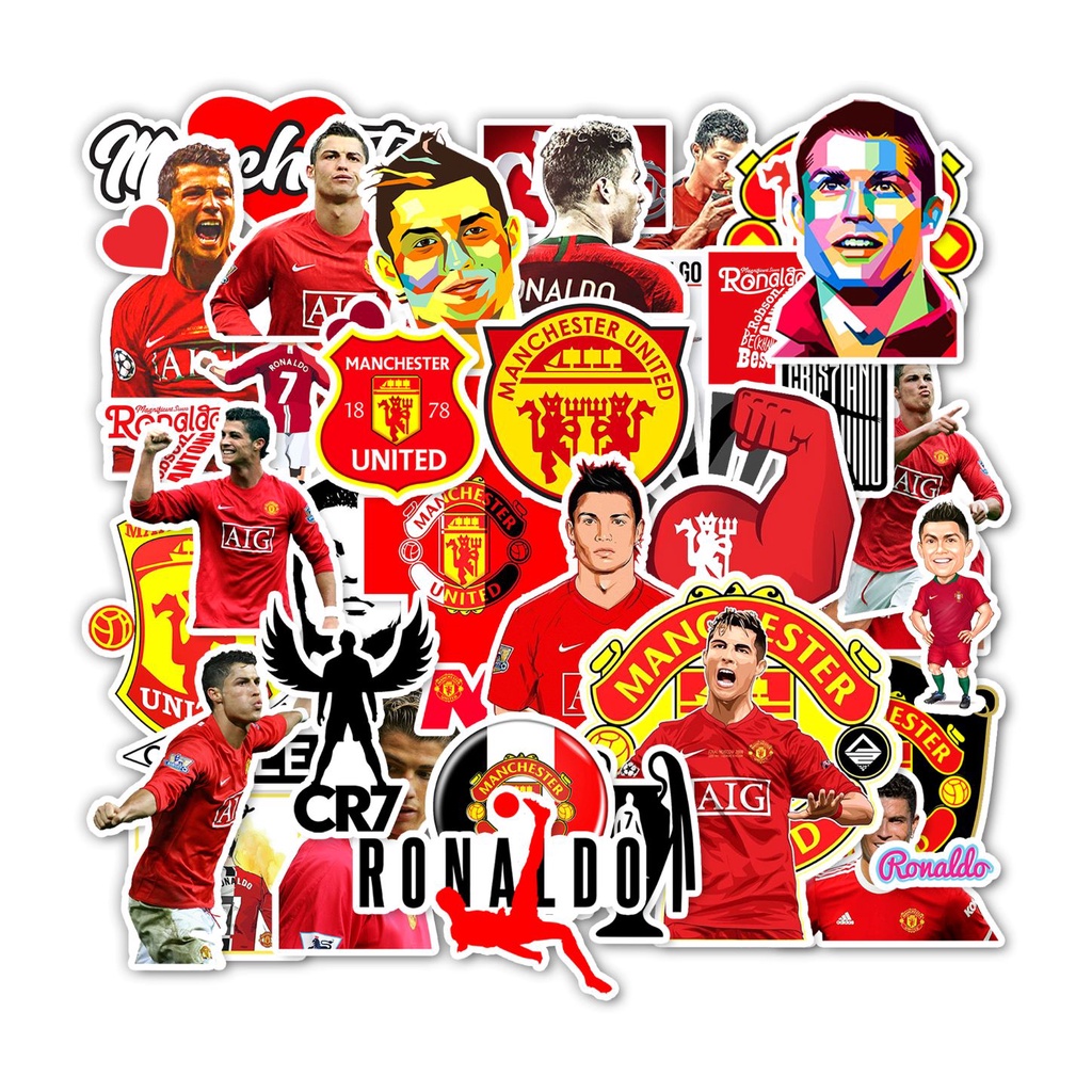 Bộ Sticker Chủ Đề Ronaldo Manchester United | Sticker Dán Nón Bảo Hiểm , Điện Thoại
