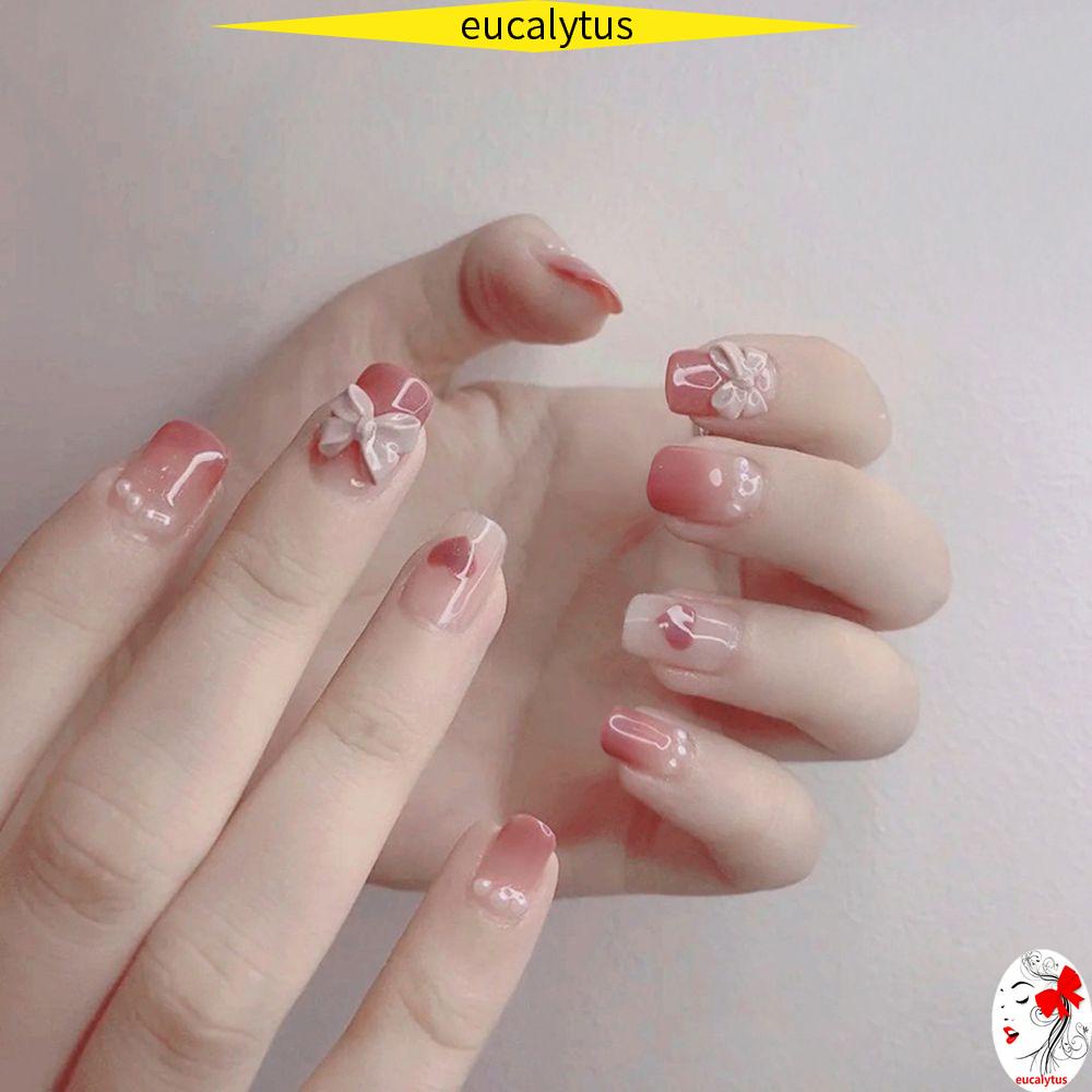 Set 24 Móng Tay Giả Dáng Ngắn/ Nhỏ Có Thể Tháo Rời Che Phủ Toàn Diện