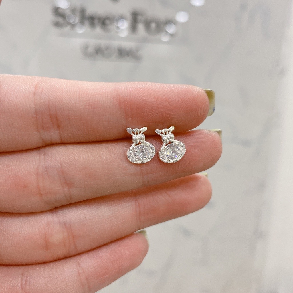Khuyên Tai Bạc Ta Nữ CaoBac Silver Thiết Kế Hình Túi Tiền Đính Đá Lấp Lánh Xinh Xắn, Dễ Thương Dành Cho Bạn Gái