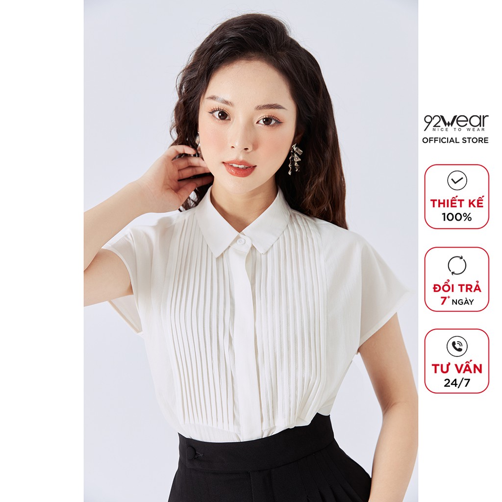 Áo sơ mi voan nữ công sở 92WEAR đủ màu thiết kế gấp ly thân trước ASA1044