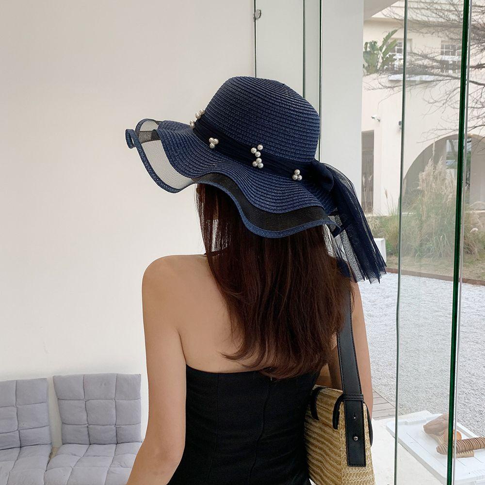 Mũ Cói Che Nắng Phối Ren Ruy Băng Thắt Nơ Kiểu Dáng Thanh Lịch Cho Nữ