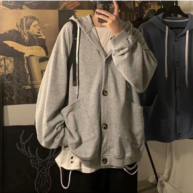 Hoodie có nút 3 màu from rộng | BigBuy360 - bigbuy360.vn
