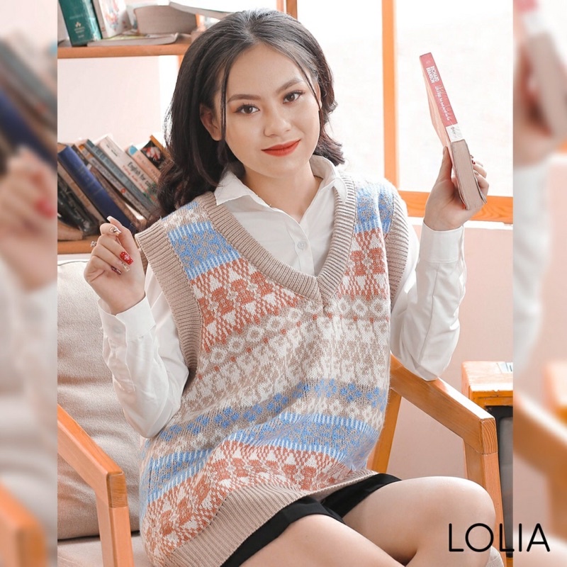 Áo len gile nữ họa tiết thổ cẩm dáng rộng thu đông siêu hót | BigBuy360 - bigbuy360.vn