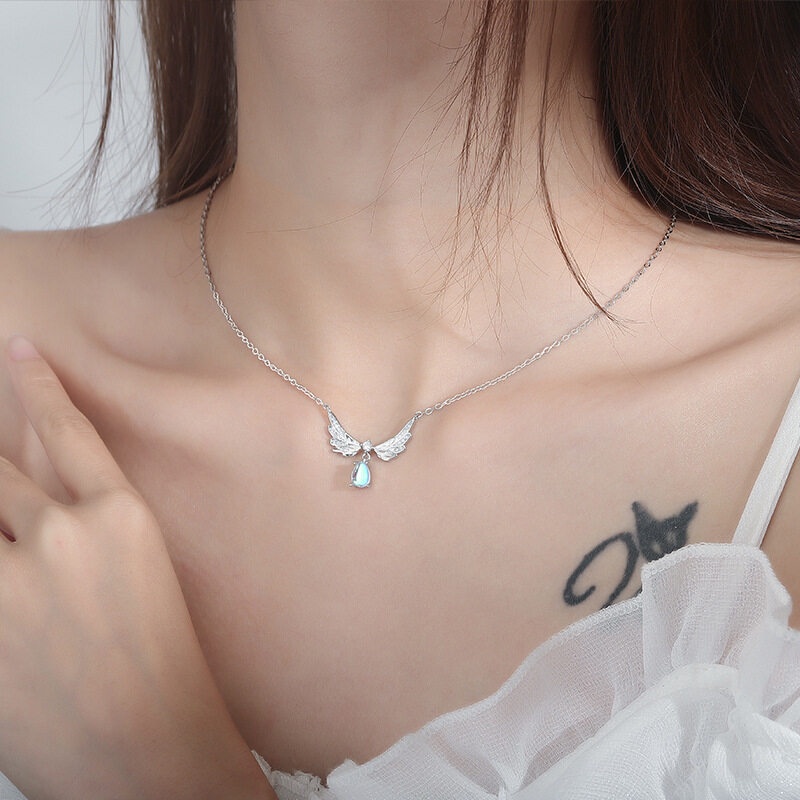 Vòng cổ mặt hình đôi cánh thiên thần phối đá thời trang xinh xắn cho nữ