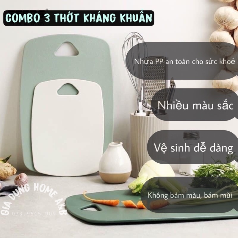 Combo 3 Thớt Nhựa PP Kháng Khuẩn Nhiều Màu, An Toàn Và Tiện Lợi(màu ngẫu nhiên)