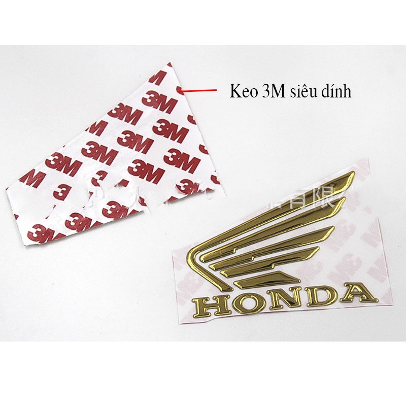 Bộ 2 tem logo cánh én HONDA 3D nổi Vàng Gold