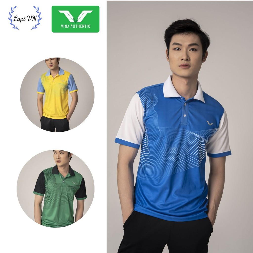 Áo Cầu Lông Nam Cổ Trụ Tay Phối AVP04 Vina Sport, Chất Thun Poly Thấm Hút Mồ Hôi, Thoáng Mát, Co Dãn Tốt, Full Size