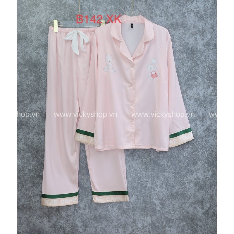 [Hàng Sẵn chuyên Sỉ] B142  Bộ đồ ngủ pijama lụa QCCC, tay dài quần dài in hình siêu dễ thương, chất đẹp mềm mịn.