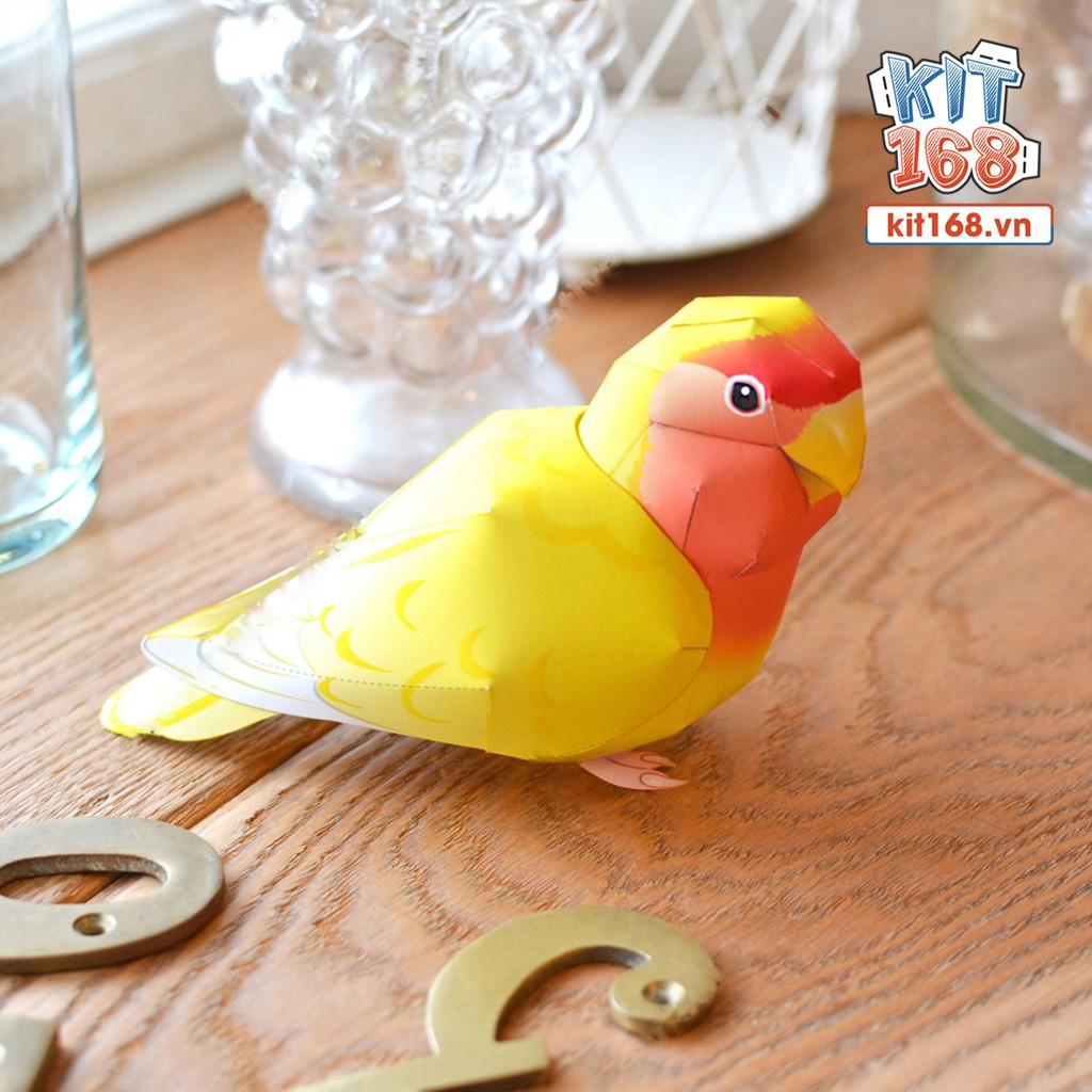 Mô hình giấy động vật Chim Rosy-faced Lovebird Lutino