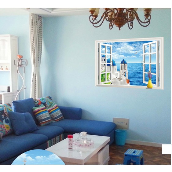 Decal cửa sổ lâu đài xanh - DCS019