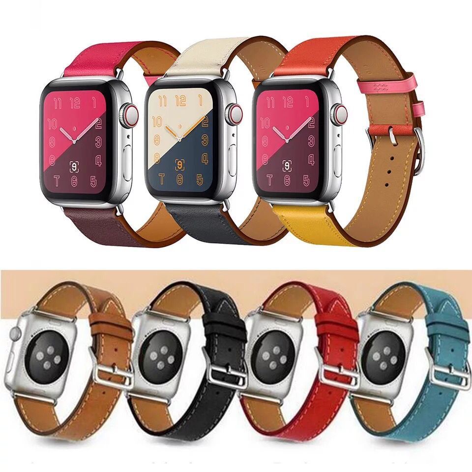 Hermès Dây đeo bằng da thật phong cách Retro cho đồng hồ thông minh Apple Watch 5 S4