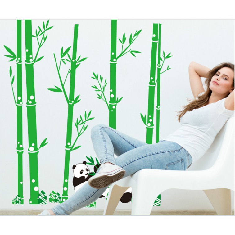 Decal trang trí tường Mẹ Con Gấu Trúc và Bụi Trúc