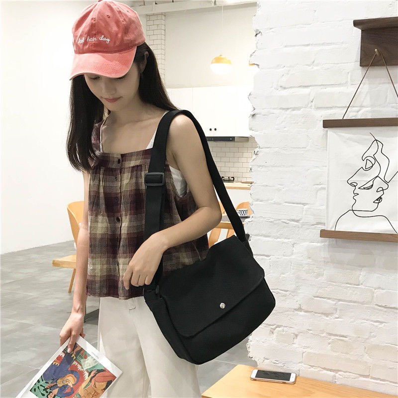 Túi đeo chéo SAM CLO mini bag canvas thời trang Hàn Quốc ULZZANG dễ thương, đi chơi, đi học NÚT BẤM TRƠN