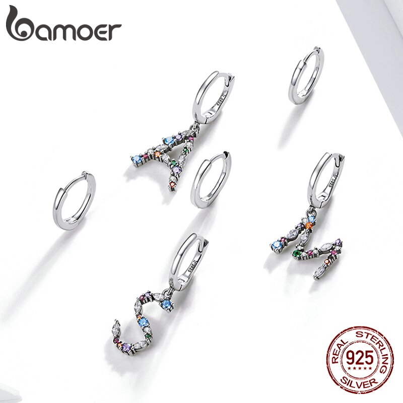 Bông Tai Bamoer sce103032 Bằng Bạc Thật 925 Dát Khối Vuông Đá Zircon Dòng Chữ ASM Dành Cho Nữ